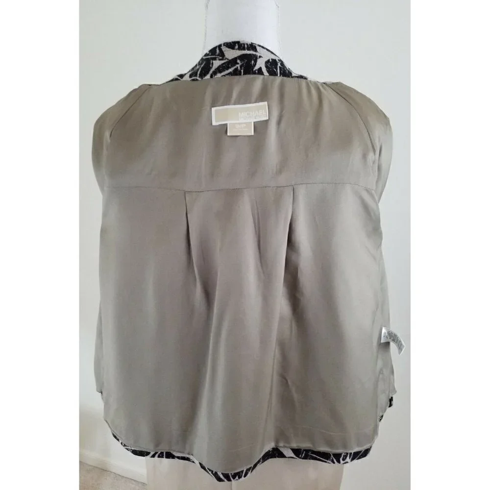 Michael Kors~Women's Size S/P~Beige/Black Linen Blazer Jacket 3/4 Sleeve Career.